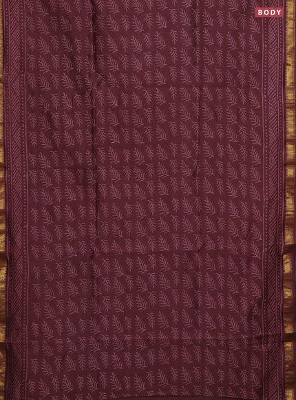 Chanderi bagru saree maroon shade with allover prints and maheswari border