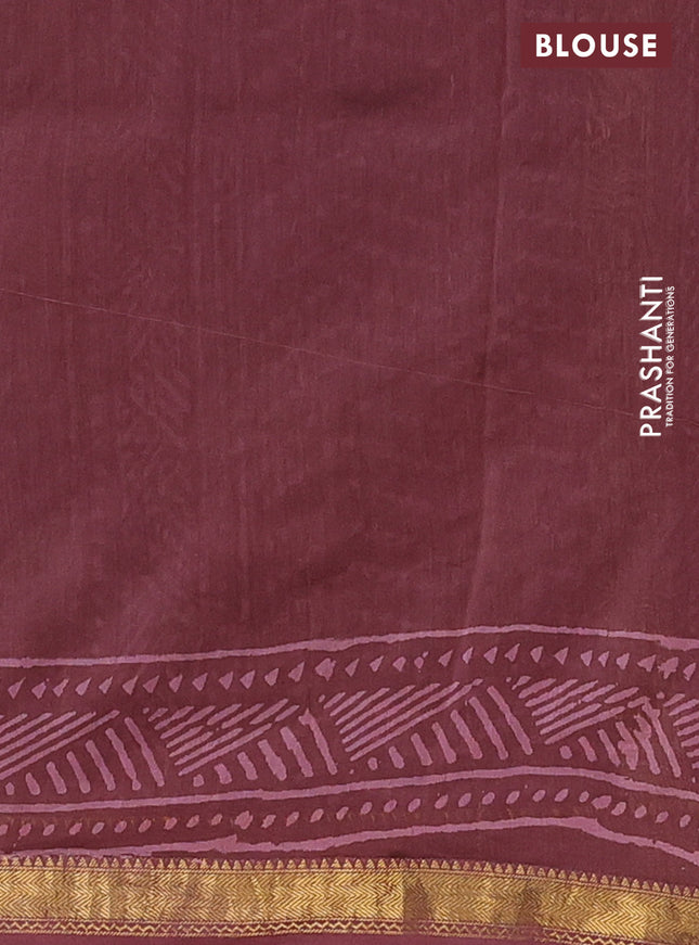 Chanderi bagru saree maroon shade with allover prints and maheswari border