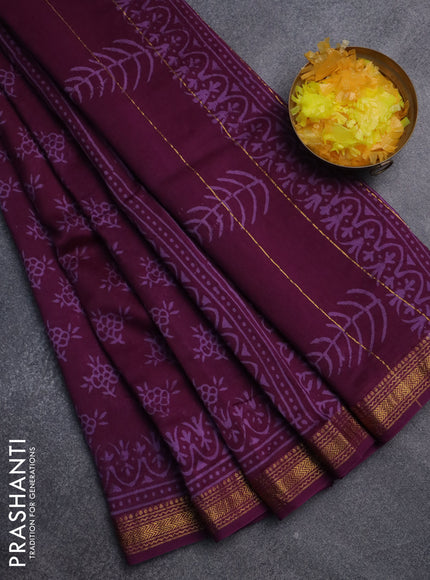 Chanderi bagru saree wine shade with allover butta prints and maheswari border