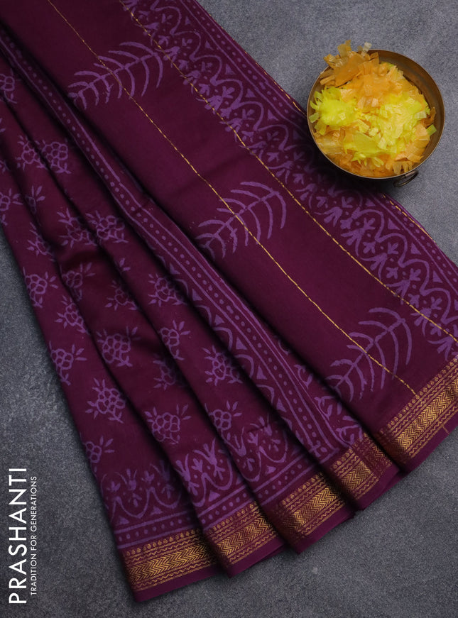 Chanderi bagru saree wine shade with allover butta prints and maheswari border