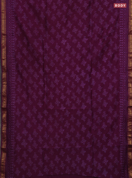Chanderi bagru saree wine shade with allover butta prints and maheswari border