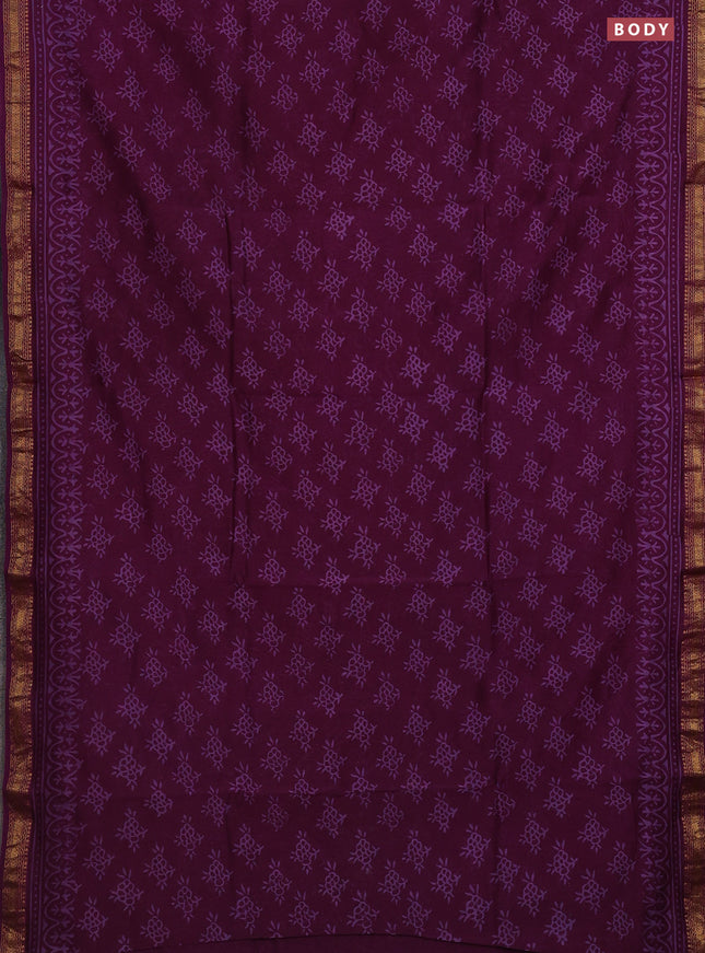 Chanderi bagru saree wine shade with allover butta prints and maheswari border