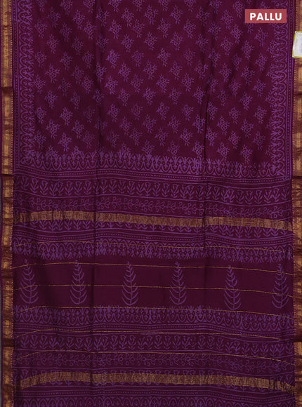 Chanderi bagru saree wine shade with allover butta prints and maheswari border