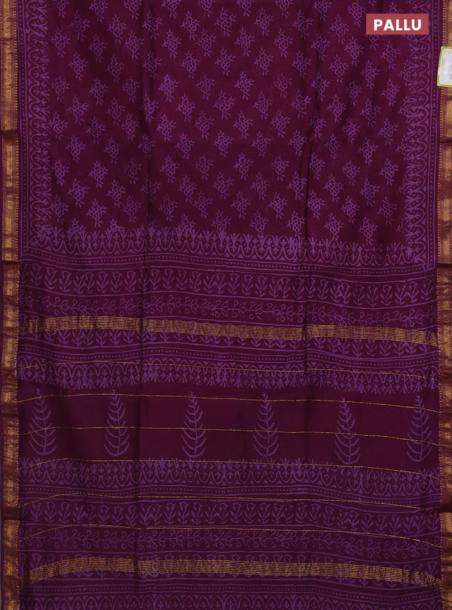 Chanderi bagru saree wine shade with allover butta prints and maheswari border