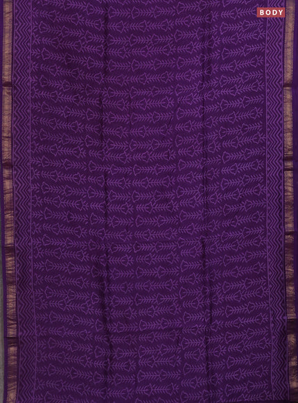 Chanderi bagru saree violet with allover prints and mageshwari border