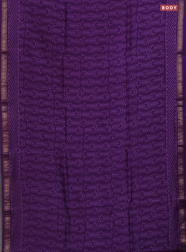 Chanderi bagru saree violet with allover prints and mageshwari border