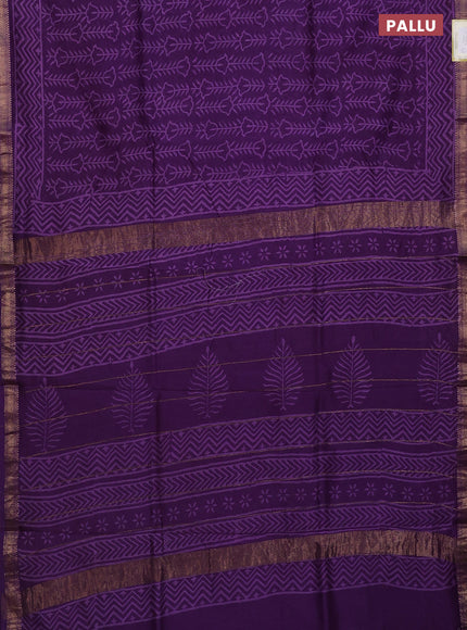 Chanderi bagru saree violet with allover prints and mageshwari border