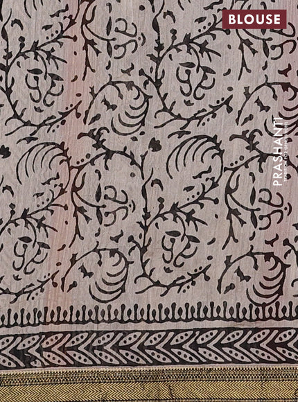 Chanderi bagru saree maroon and black with allover kalamkari prints and mageshwari border