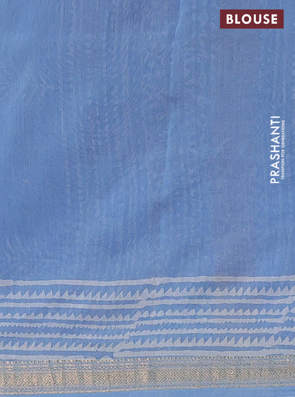 Chanderi bagru saree bluish grey with allover prints and mageshwari border