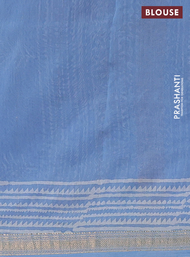 Chanderi bagru saree bluish grey with allover prints and mageshwari border