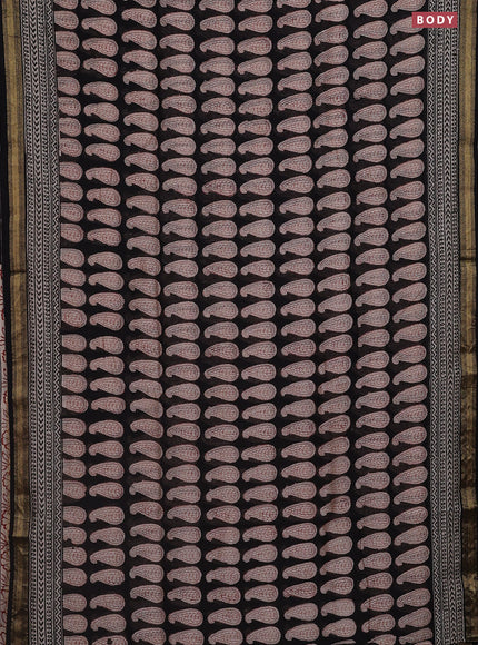 Chanderi bagru saree black and cream with allover paisley butta prints and mageshwari border