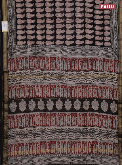 Chanderi bagru saree black and cream with allover paisley butta prints and mageshwari border