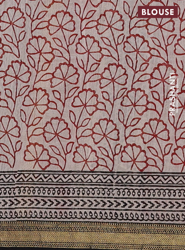 Chanderi bagru saree black and cream with allover paisley butta prints and mageshwari border