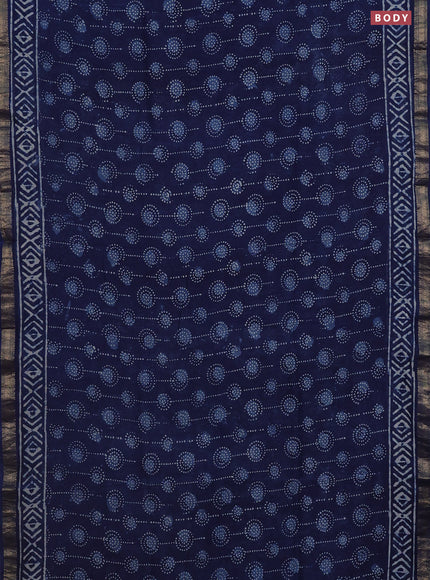 Chanderi bagru saree navy blue with allover prints and mageshwari border