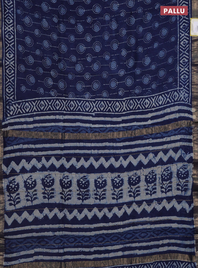 Chanderi bagru saree navy blue with allover prints and mageshwari border
