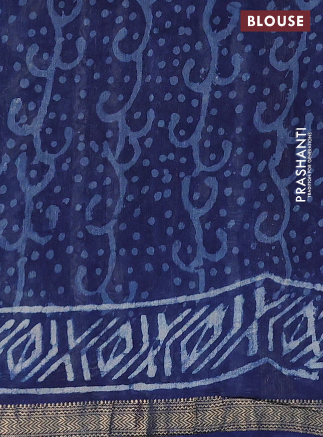 Chanderi bagru saree navy blue with allover prints and mageshwari border