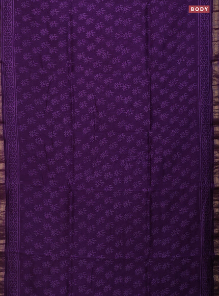 Chanderi bagru saree violet with allover floral butta prints and mageshwari border