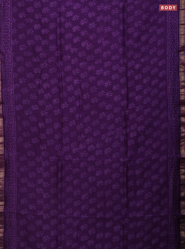 Chanderi bagru saree violet with allover floral butta prints and mageshwari border