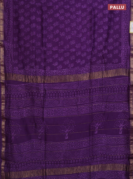 Chanderi bagru saree violet with allover floral butta prints and mageshwari border