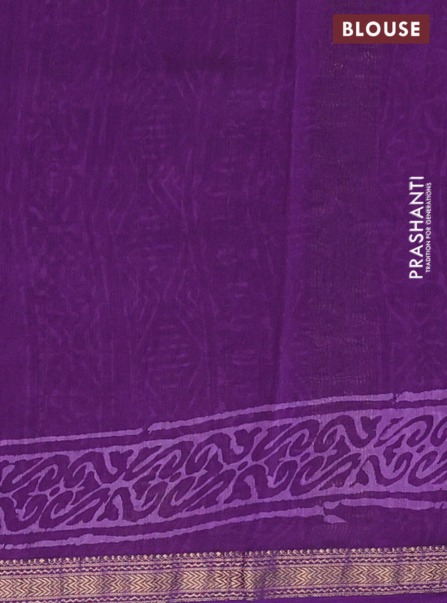Chanderi bagru saree violet with allover floral butta prints and mageshwari border