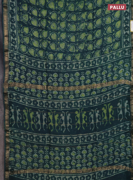 Chanderi bagru saree peacock green with allover prints and mageshwari border