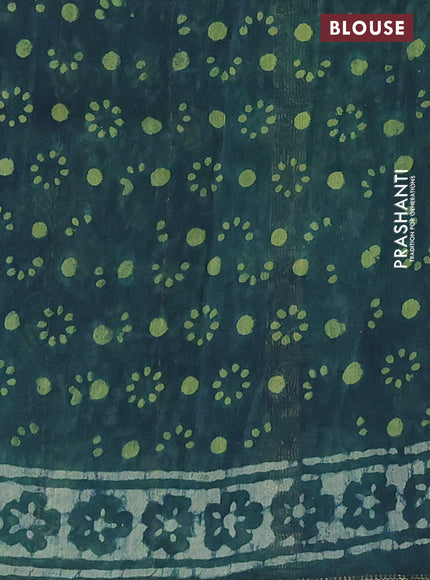 Chanderi bagru saree peacock green with allover prints and mageshwari border