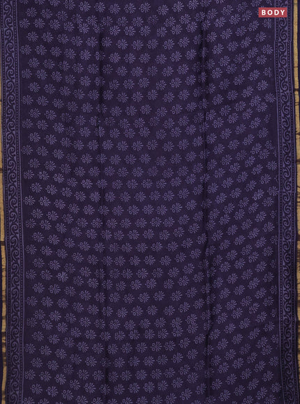 Chanderi bagru saree navy blue with allover butta prints and small zari woven border
