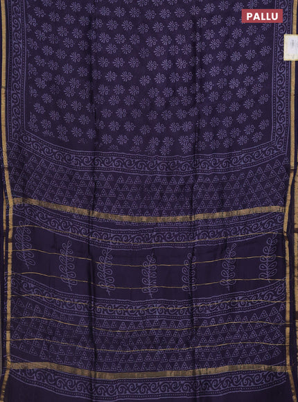 Chanderi bagru saree navy blue with allover butta prints and small zari woven border
