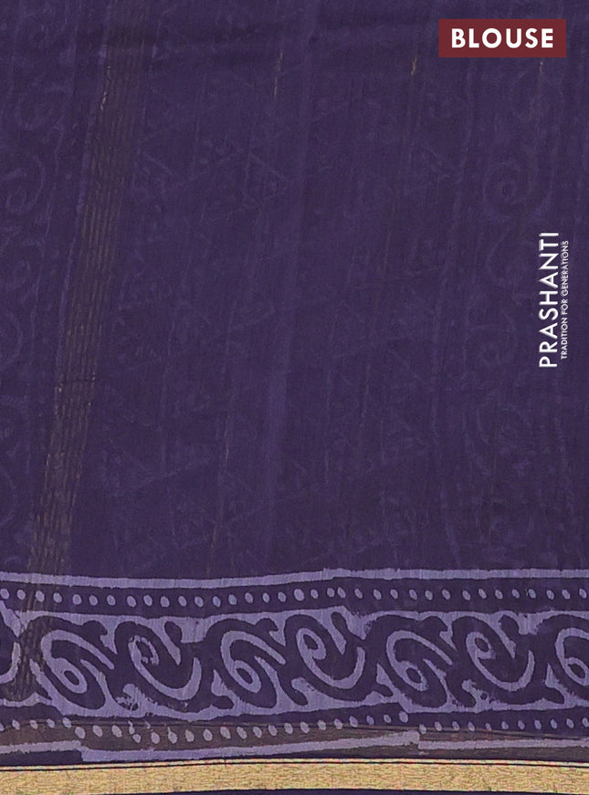 Chanderi bagru saree navy blue with allover butta prints and small zari woven border
