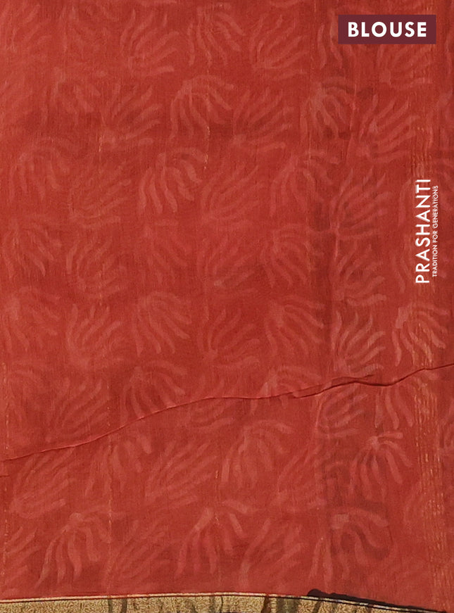 Chanderi bagru saree rust shade and coffee brown with allover ajrakh prints and small zari woven border