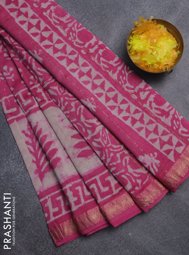 Chanderi bagru saree light pink with allover butta prints and mageshwari border