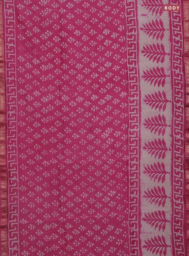 Chanderi bagru saree light pink with allover butta prints and mageshwari border