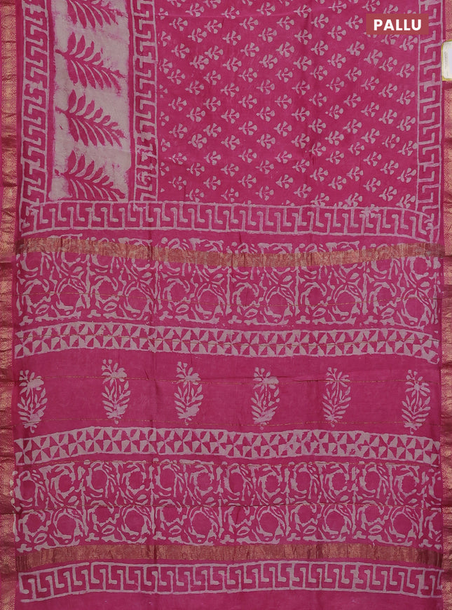 Chanderi bagru saree light pink with allover butta prints and mageshwari border