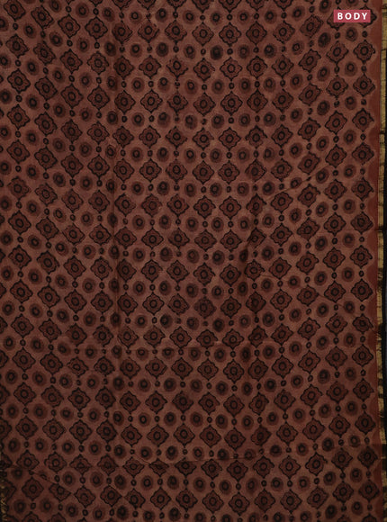 Chanderi bagru saree pastel brown and black with allover ajrakh prints and small zari woven border