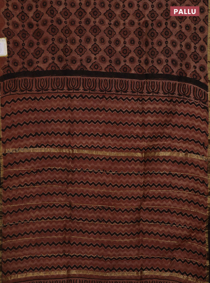 Chanderi bagru saree pastel brown and black with allover ajrakh prints and small zari woven border