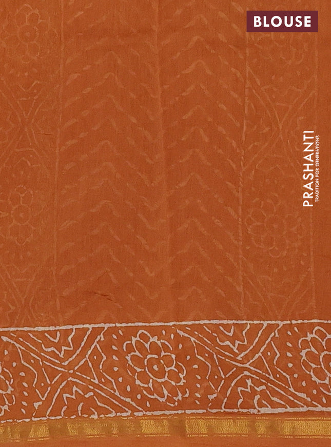 Chanderi bagru saree dark mustard with allover warli prints and small zari woven border