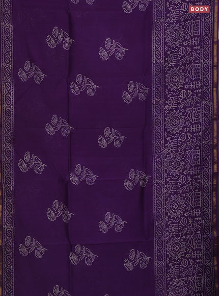 Chanderi bagru saree violet with floral butta prints and long printed zari border