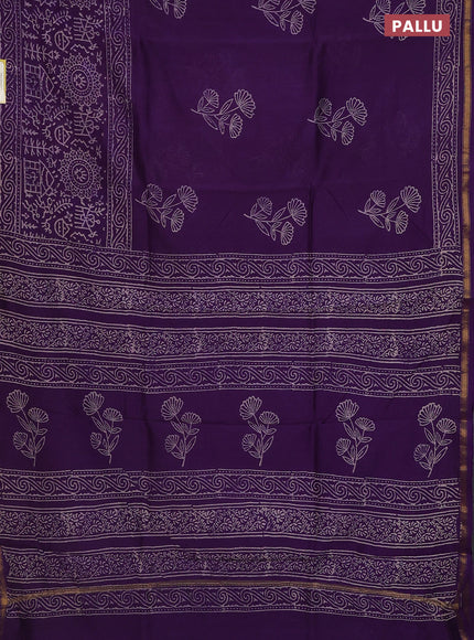 Chanderi bagru saree violet with floral butta prints and long printed zari border