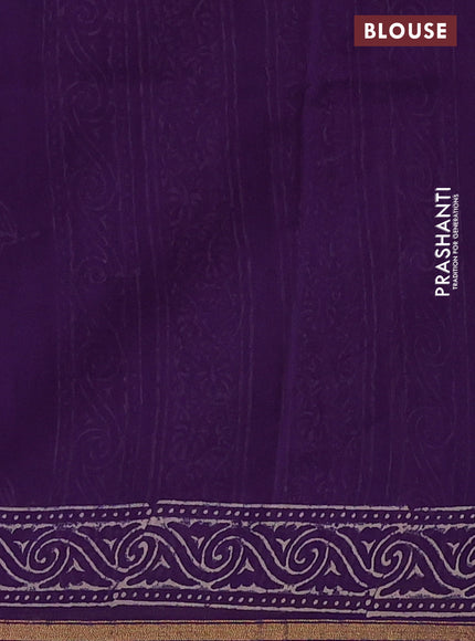 Chanderi bagru saree violet with floral butta prints and long printed zari border