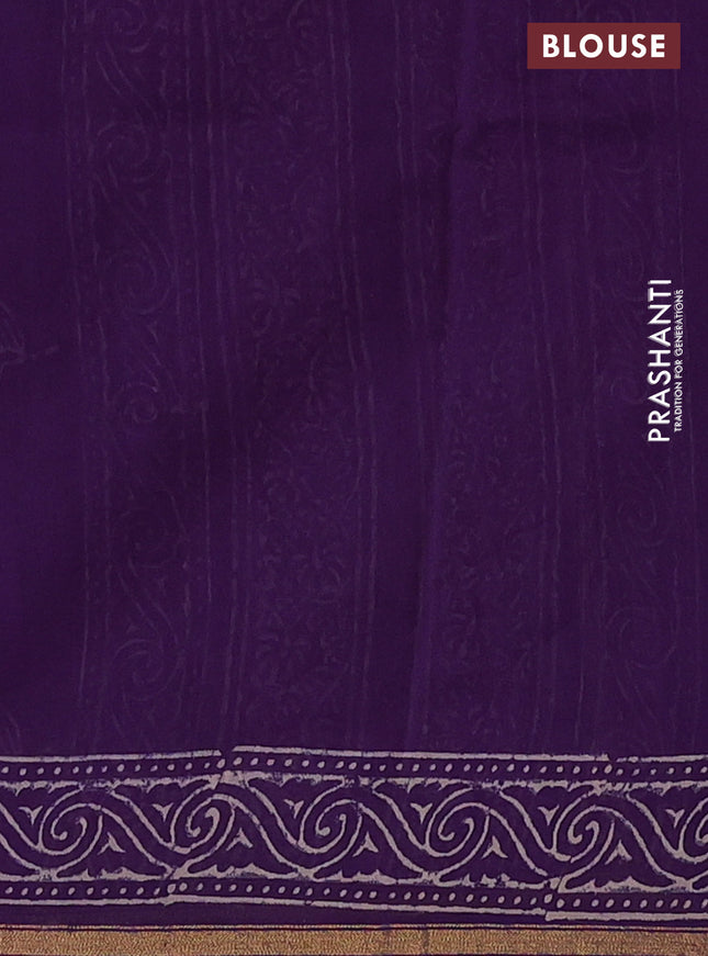 Chanderi bagru saree violet with floral butta prints and long printed zari border