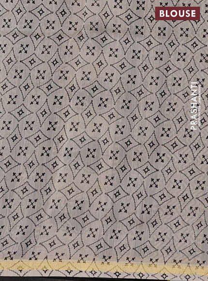 Chanderi bagru saree blue and black with allover floral prints and small zari woven border