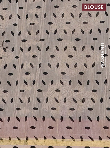 Chanderi bagru saree beige black and maroon with allover prints and small zari woven border