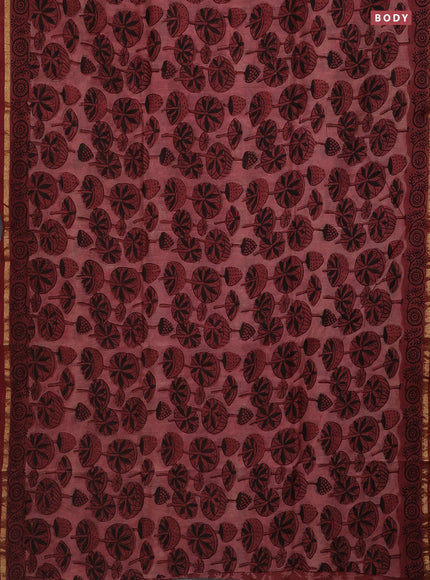 Chanderi bagru saree pastel maroon with allover prints and small zari woven border