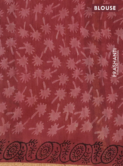 Chanderi bagru saree pastel maroon with allover prints and small zari woven border