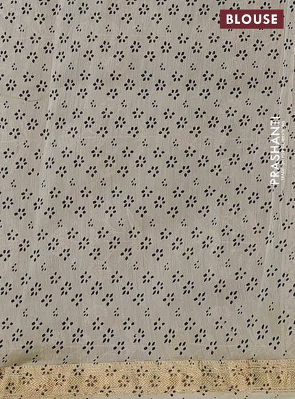 Chanderi bagru saree cream sap green and black with allover geometric prints and mageshwari border