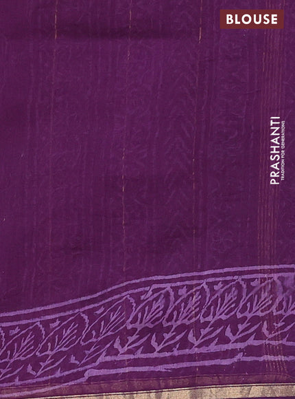 Chanderi bagru saree purple with allover leaf butta prints and small zari woven border