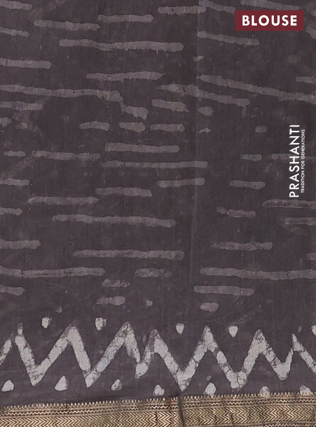 Chanderi bagru saree grey with allover dabu prints and mageshwari border