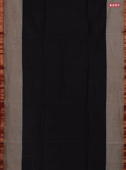 Chanderi bagru saree black and beige maroon with plain body and mageshwari border