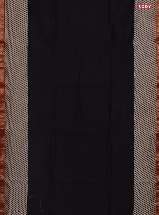 Chanderi bagru saree black and beige maroon with plain body and mageshwari border