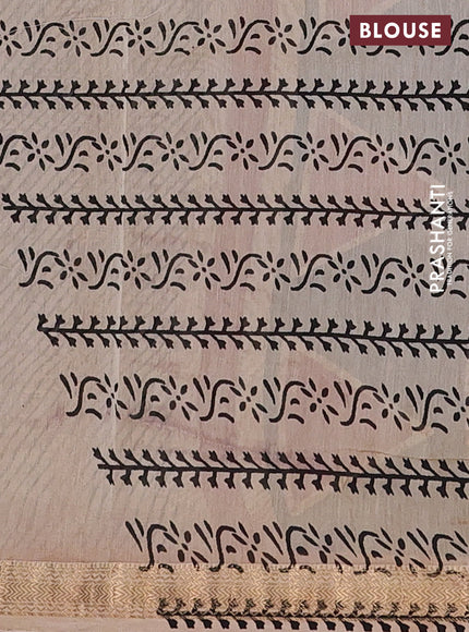 Chanderi bagru saree black and beige maroon with plain body and mageshwari border